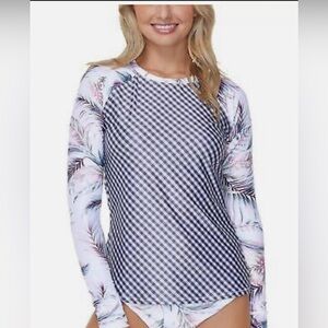 Raisins Juniors' Printed Long-Sleeve Rash Guard Swim Top Multicolor  xl new